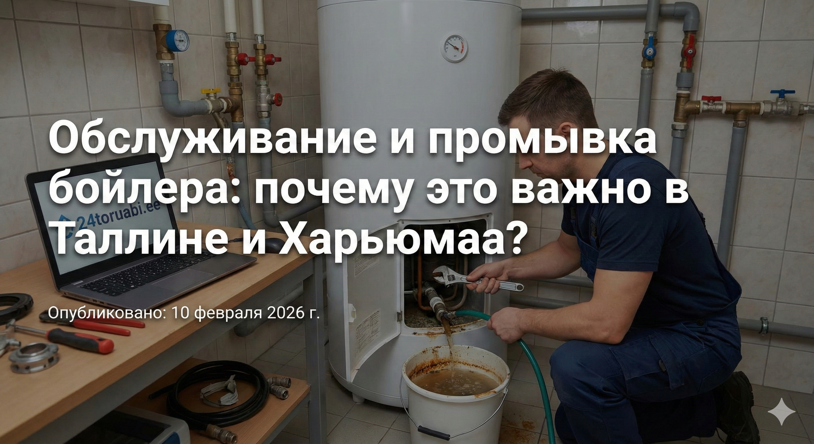 Обслуживание и промывка бойлера в Таллине – мастер за работой